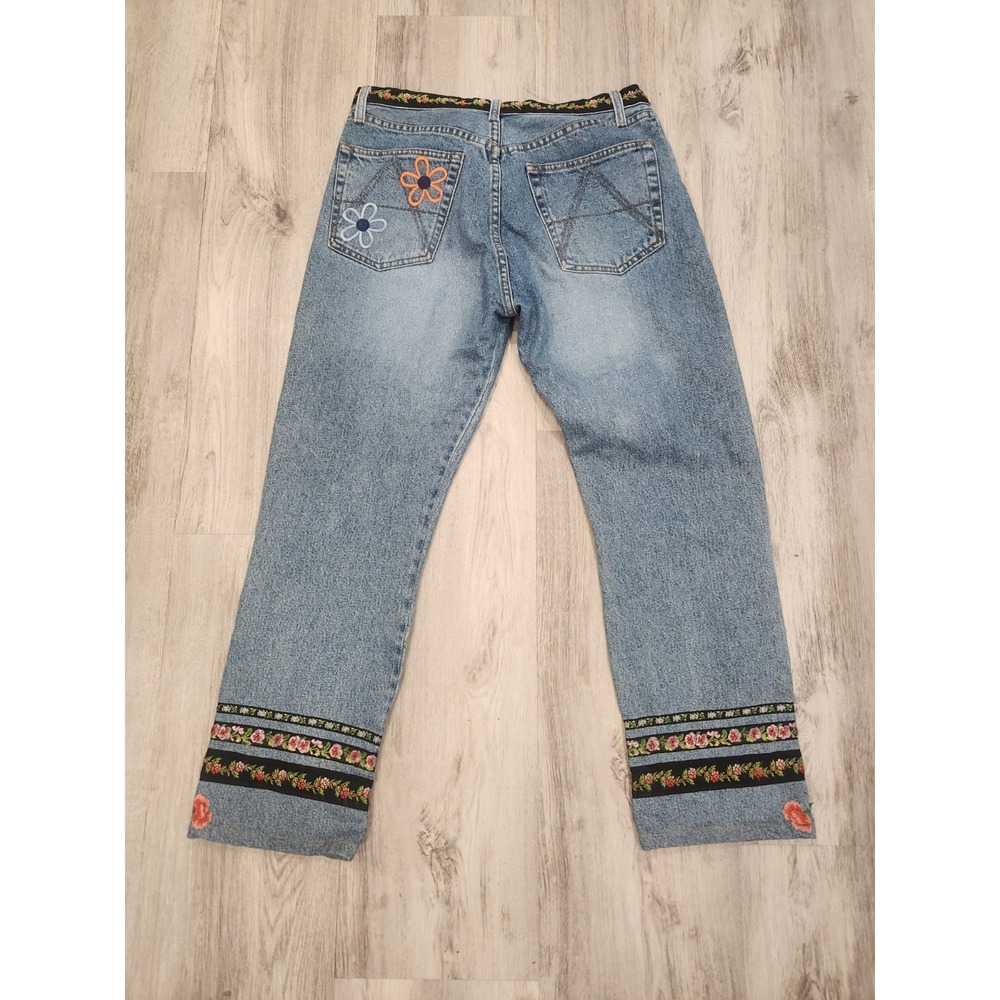 VTG Cache Sz 10 Embroidered Floral Y2K Bohemian Hippie Womens Button Fly Jeans - Picture 9 of 13